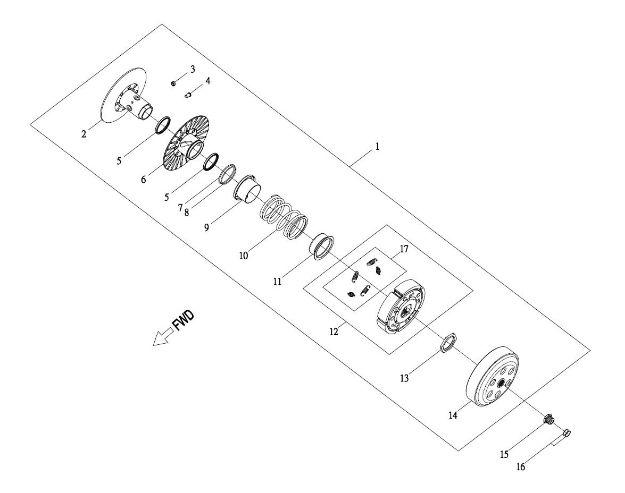 Immagine di 5 ferodi frizione Qooder kit completo puleggia e campana