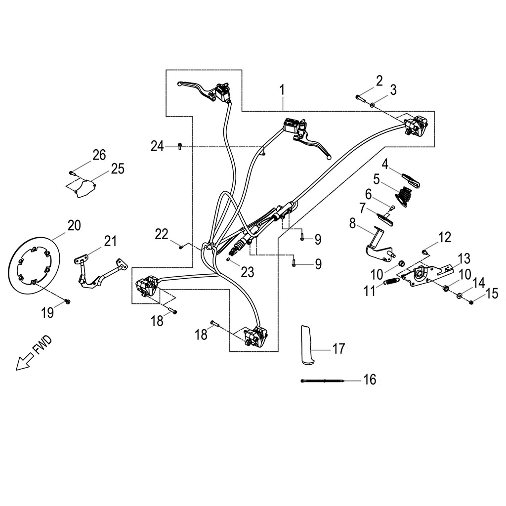 Front brake, master cylinder