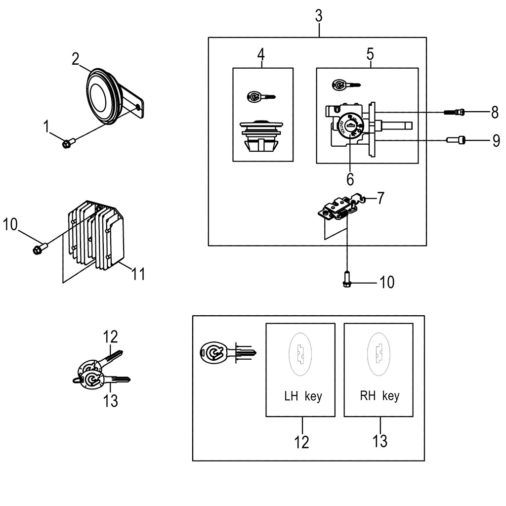Main switch/ horn/ reg.