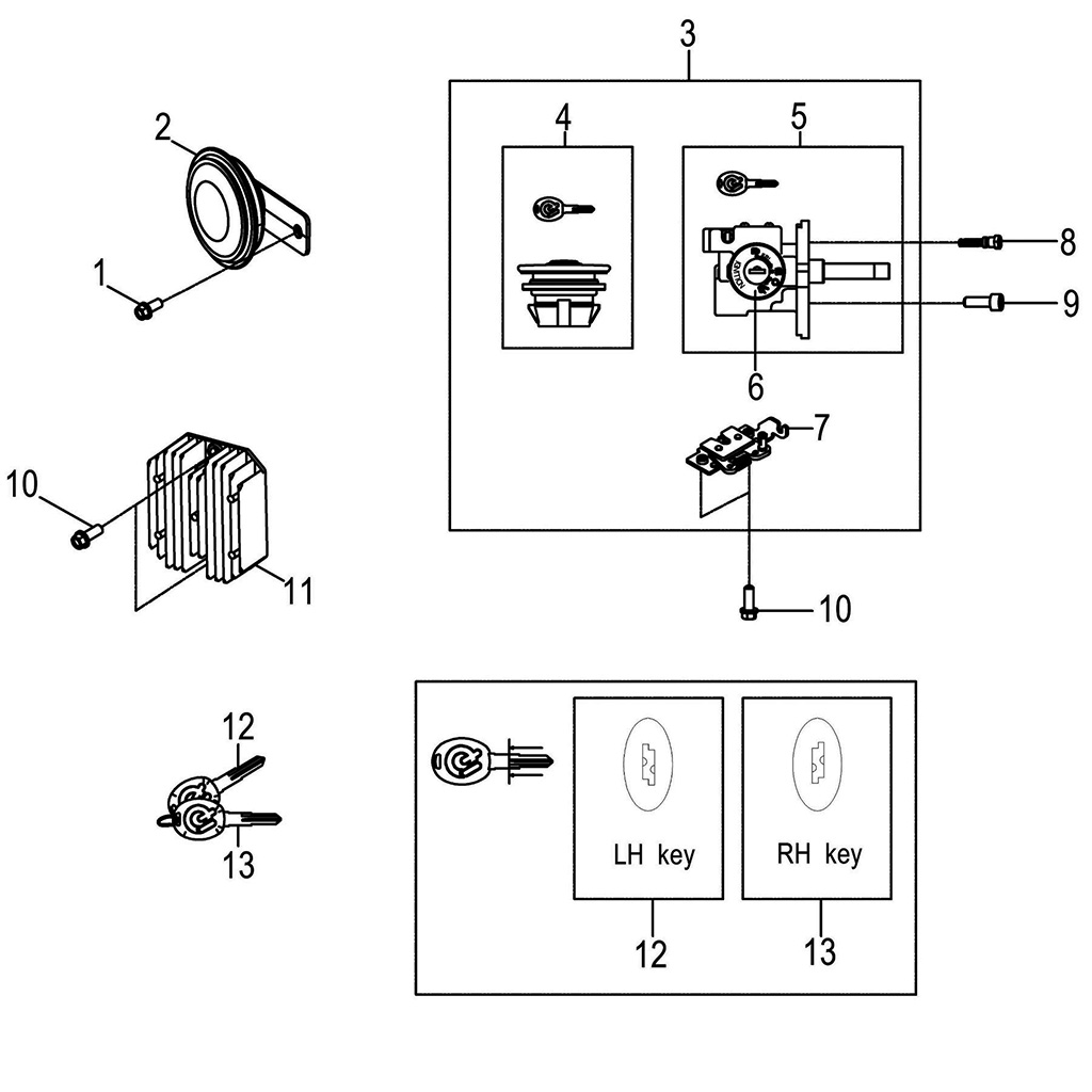 Main switch/ horn/ reg.